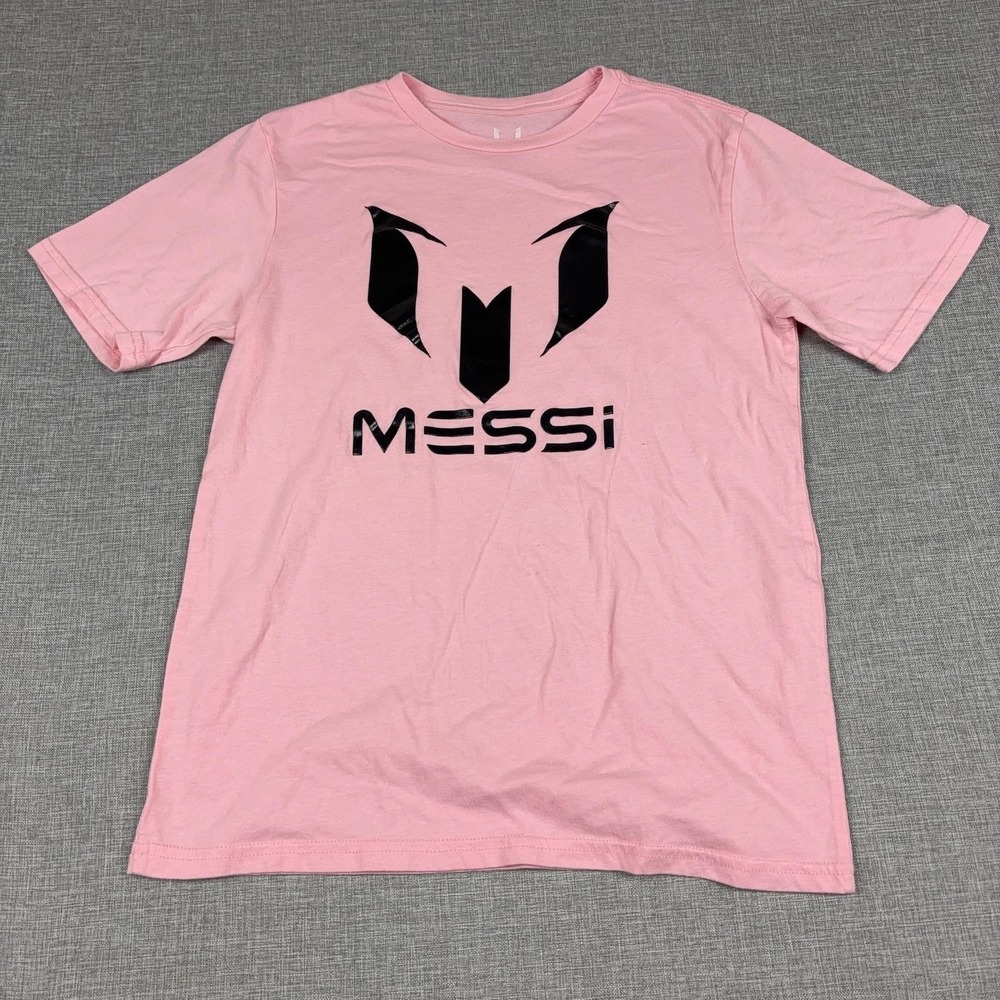 Messi Shirt Mens L Pink Logo Graphic Tee Tagless Lightweight Jersey Soccer